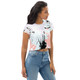Womens Stretch Fit Crop Tee T-shirt - Pink Black Abstract Print