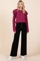 Mittoshop Twill High Waisted Button Fly Wide Leg Pants
