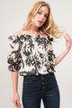 And The Why Smocked Off-Shoulder Floral Printed Top