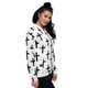 Womens Bomber Jacket - White Black Cross Print