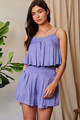 Davi & Dani Pleated Body Elastic Back Babydoll Strappy Top