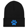 Electric Blue Paw Silhouette Winter Beanie