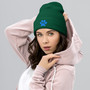 Electric Blue Paw Silhouette Winter Beanie
