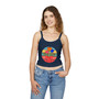 Floral Bouquet Crop Tank Top — Retro Striped Flower Design with Bow