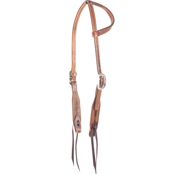 HF5RAL Martin Saddlery Chestnut Slip Ear Headstall with Rope Tooling