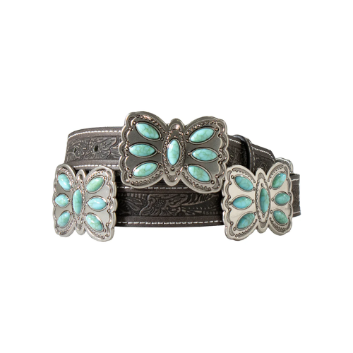 Angel Ranch Women's Floral Embossed Turquoise Conchos Belt