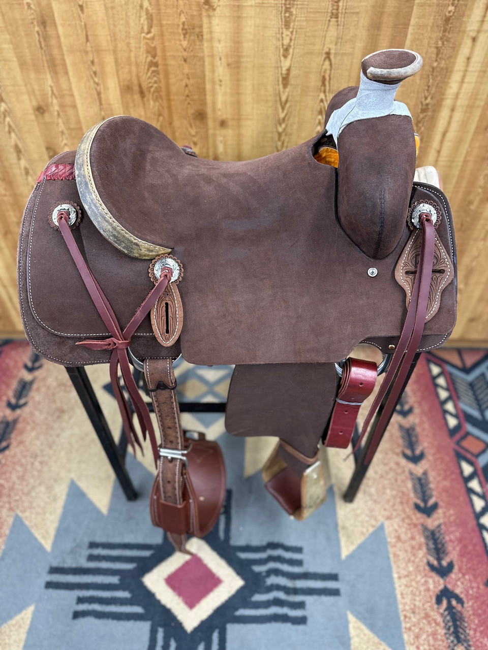 15.5" Cactus Rancher Chocolate Roughout Rawhide Cantle Saddle