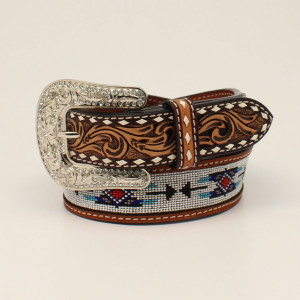 Angel Ranch Ladies Tooled Bead Inlay Belt Angel Ranch Ladies Tooled Bead Inlay Belt
