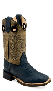 Old West Youth Black Bull Hide Print Square Toe Boot Old West Youth Black Bull Hide Print Square Toe Boot