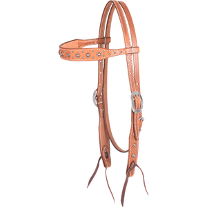 Martin Saddlery Natural Browband Headstall with Rope Edge Antique Copper Dots Martin Saddlery Natural Browband Headstall with Rope Edge Antique Copper Dots
