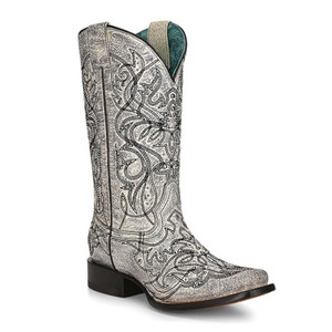 Corral Women's Black & White Embroidery Studs Square Toe Boot Corral Women's Black & White Embroidery Studs Square Toe Boot