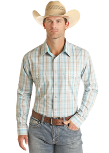 Panhandle Men's Bright Turquoise Plaid Long Sleeve Snap Shirt Panhandle Men's Bright Turquoise Plaid Long Sleeve Snap Shirt