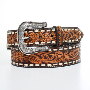 Ariat Men's Embossed Floral Buck Lace Stitching Belt Ariat Men's Embossed Floral Buck Lace Stitching Belt