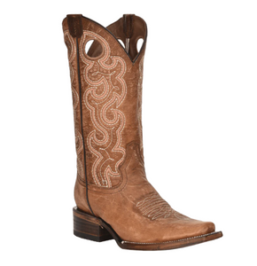 Circle G Women's Cognac Cutout & Embroidery Square Toe Western Boots Circle G Women's Cognac Cutout & Embroidery Square Toe Western Boots