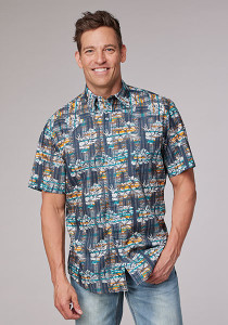 Roper Men's Distressed Tropical Print Short Sleeve Shirt Roper Men's Distressed Tropical Print Short Sleeve Shirt