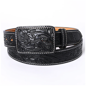 Genuine Black Tooled Leather Belt Genuine Black Tooled Leather Belt