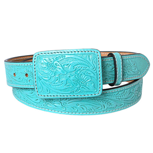 Genuine Turquoise Tooled Leather Belt Genuine Turquoise Tooled Leather Belt