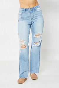 Judy Blue Sara High Rise Rigid Magic 90's Distressed Straight Jean