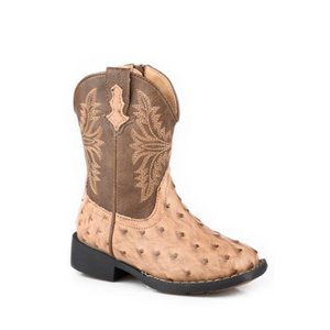 Roper Toddler Faux Tan Ostrich Print Boots