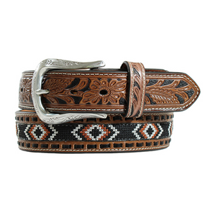 Nocona Men's Black Buck Laced Embroidered Inlay Belt Nocona Men's Black Buck Laced Embroidered Inlay Belt