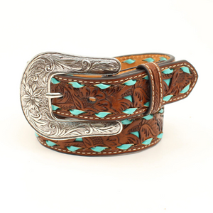 Nocona Girl's Floral Turquoise Buck Laced Belt Nocona Girl's Floral Turquoise Buck Laced Belt