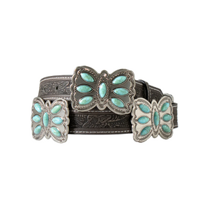 Angel Ranch Women's Floral Embossed Turquoise Conchos Belt Angel Ranch Women's Floral Embossed Turquoise Conchos Belt