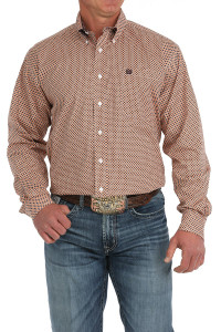 Cinch Men's Coral Geometric Print Button-Down Western Shirt Cinch Men's Coral Geometric Print Button-Down Western Shirt