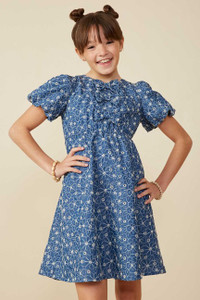 Triple Bow Detail Denim Eyelet Floral Dress Triple Bow Detail Denim Eyelet Floral Dress