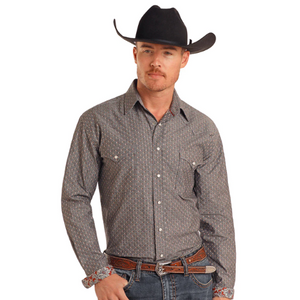 Panhandle Men's Dark Grey Print Rough Stock Snap Long Sleeve Shirt Panhandle Men's Dark Grey Print Rough Stock Snap Long Sleeve Shirt