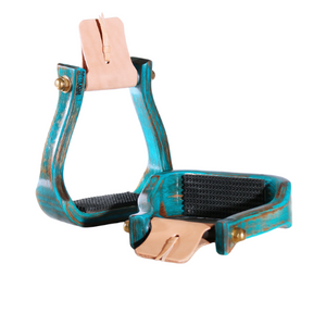 Nettles 2" Distressed Turquoise Petite Barrel Racer Stirrups Nettles 2" Distressed Turquoise Petite Barrel Racer Stirrups