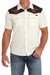 Cinch Men's Cream ArenaFlex Tooled Leather Camp Shirt Cinch Men's Cream ArenaFlex Tooled Leather Camp Shirt