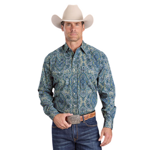 Stetson Men's Blue Markble Paisley Long Sleeve Snap Shirt Stetson Men's Blue Markble Paisley Long Sleeve Snap Shirt