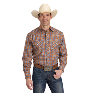 Roper Men's Rust Plaid Woven Long Sleeve Snap Shirt Roper Men's Rust Plaid Woven Long Sleeve Snap Shirt