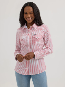 Wrangler Women's All Occasion Red Stripe Western Snap Shirt Wrangler Women's All Occasion Red Stripe Western Snap Shirt