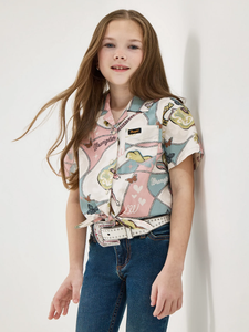 Wrangler x Lainey Wilson Girl's Wild Horses Tie Front Camp Shirt Wrangler x Lainey Wilson Girl's Wild Horses Tie Front Camp Shirt