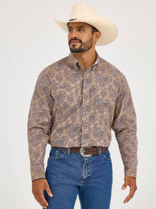 Wrangler® Men's George Strait™ Brown Paisley Long Sleeve Button Shirt Wrangler® Men's George Strait™ Brown Paisley Long Sleeve Button Shirt