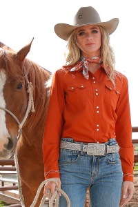 Cruel Girl Women's Rust Long Sleeve Boot Stitch Shirt Cruel Girl Women's Rust Long Sleeve Boot Stitch Shirt