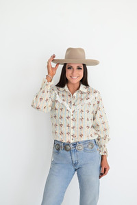 Women's Floral Ruffle Long Sleeve Button Down