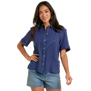 Panhandle Slim Women's Navy Studded Concho Button Up Panhandle Slim Women's Navy Studded Concho Button Up
