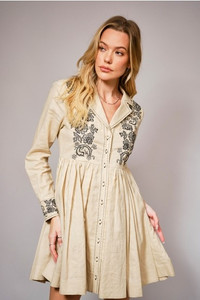 Women's Embroidered Button Flare Dress Women's Embroidered Button Flare Dress