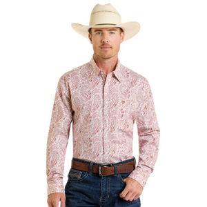 Rock & Roll Men's Cream Paisley Print Long Sleeve Button Down Shirt Rock & Roll Men's Cream Paisley Print Long Sleeve Button Down Shirt