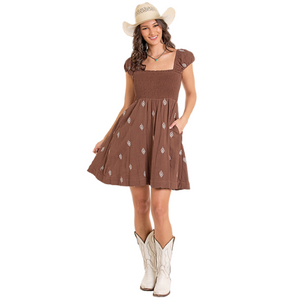 Rock & Roll Women's Brown Aztec Embroidered Mini Dress Rock & Roll Women's Brown Aztec Embroidered Mini Dress