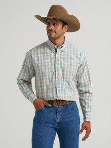 Wrangler® Men's George Strait™ Powder Blue Macroplaid Long Sleeve Button-Down Shirt Wrangler® Men's George Strait™ Powder Blue Macroplaid Long Sleeve Button-Down Shirt
