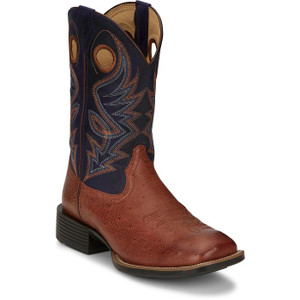 Justin Men's Cognac Blue Roswell 11" Smooth Ostrich Square Toe Boots Justin Men's Cognac Blue Roswell 11" Smooth Ostrich Square Toe Boots