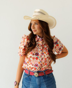 Women's Vintage Floral Short Sleeve Pearl Snap Blouse Women's Vintage Floral Short Sleeve Pearl Snap Blouse