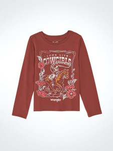 Wrangler Girl's Burgundy Rodeo Long Sleeve Western Graphic Tee Wrangler Girl's Burgundy Rodeo Long Sleeve Western Graphic Tee