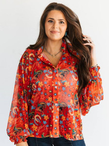 Women's Red Horseshoe Chiffon Blouse Women's Red Horseshoe Chiffon Blouse