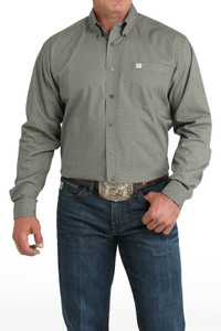 Cinch Men's Olive Geometric Print Button-Down Western Shirt