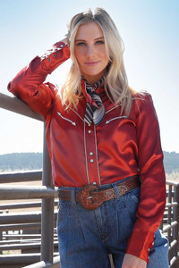 Cruel Girl Women's Red Satin Button Down Western Shirt