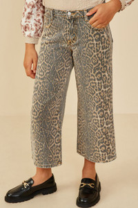 Girl's Washed Leopard Print Relaxed Fit Denim Jeans